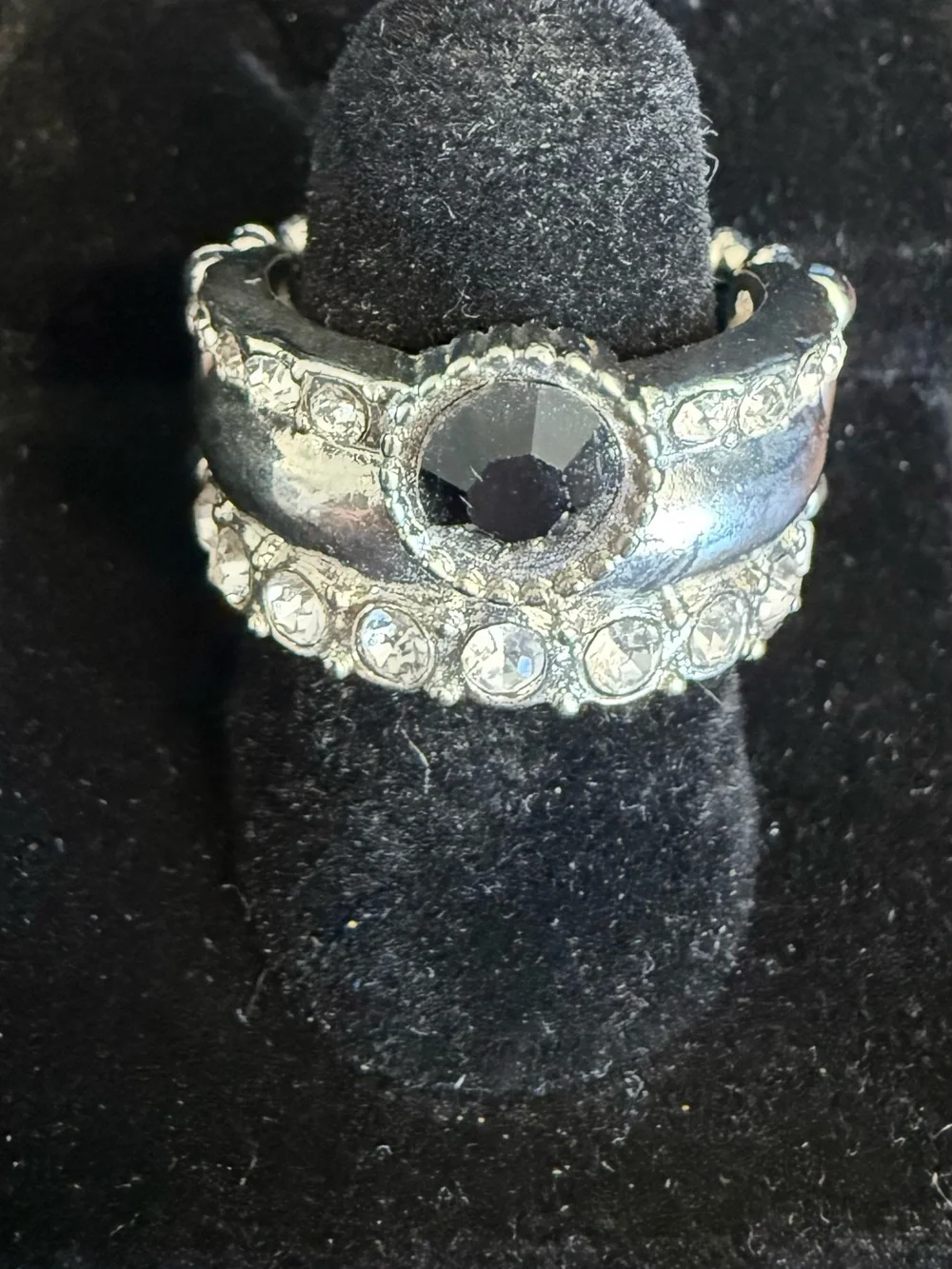 paparazzi Silver-Tone Ring with Black Center Stone